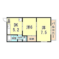 ハーヴェスト平野 4階2DKの間取り