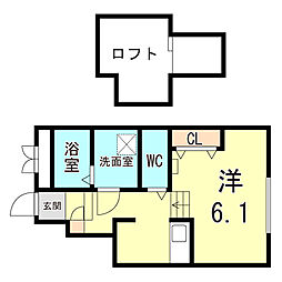 あんしん明神町08−3007 1階1Kの間取り