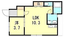 ウグイスコート 1階1LDKの間取り