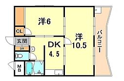 パークハイツ青谷 2DKの間取図画像