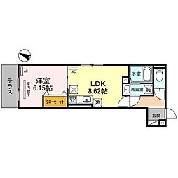 D-room旗塚通 1階1LDKの間取り