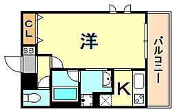 プレジール三ノ宮 1Kの間取図画像