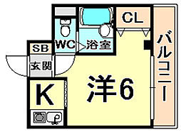 レファインド北立花 2階1Kの間取り