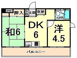 クレストＪ塚口 5階2DKの間取り