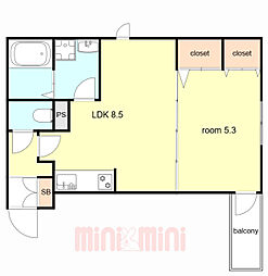 (仮称)La-Crea塚口本町 2階1LDKの間取り
