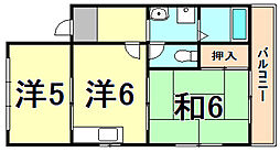 リブ南塚口 2階2DKの間取り