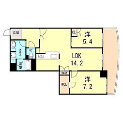 グランフェルティ本山 1階2LDKの間取り