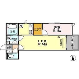 カーサフォレスタ塚口 2階1LDKの間取り