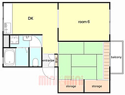 アクトーワン 2階2DKの間取り