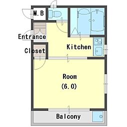 北口ハイツ 3階1DKの間取り