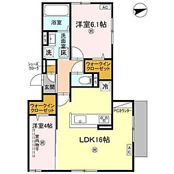 D-residence上甲子園 1階2LDKの間取り