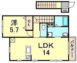 アコード岡本 2階1LDKの間取り