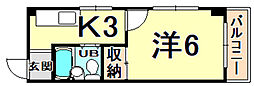 グリーンハイツ武庫川 1Kの間取図画像