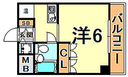 ボーン出屋敷 2階1Kの間取り