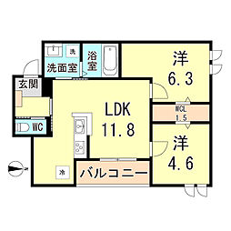 マンション　ＲＩＫＯ塚口 3階2LDKの間取り