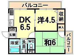 シェリル塚口 2階2DKの間取り