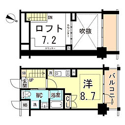 エスリード大阪シティーウエスト 708 7階ワンルームの間取り