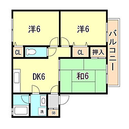 ソフィア清水Ａ棟 2階3DKの間取り