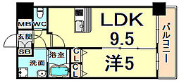 プレサンス三宮東フィール 13階1LDKの間取り