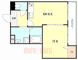 コンフォール姫里III 2階1DKの間取り