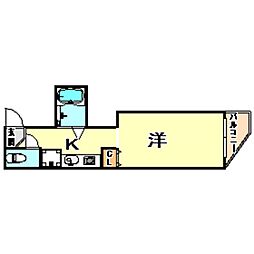 プラシード六甲 3階1Kの間取り