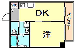 ヒマワリ八雲 1階1DKの間取り