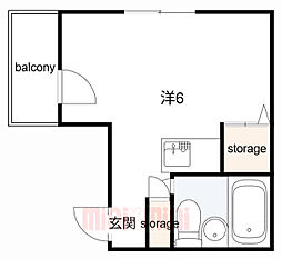 三宮パークハイム 406 4階ワンルームの間取り
