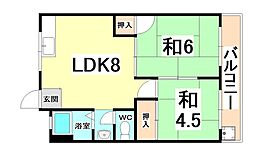 ツガワハイツ 2階2LDKの間取り