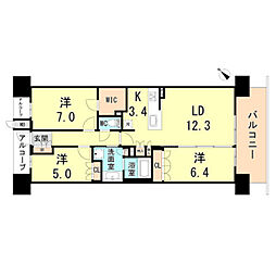 ジオ神戸中山手通 15階3LDKの間取り