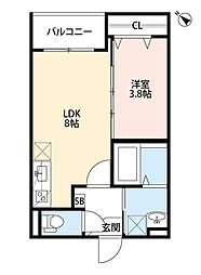 ヴィラクレール神戸 3階1LDKの間取り