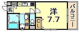 HCフラッツ三宮東 3階1Kの間取り