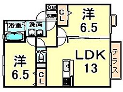 ドミール瓦宮II 1階2LDKの間取り