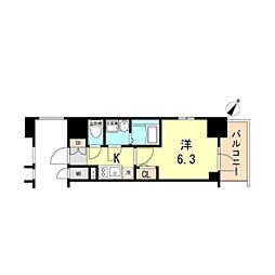 エスリード神戸レジデンス 7階1Kの間取り