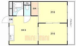 リヴィエール尾浜 3階2DKの間取り