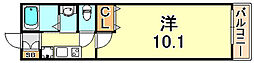 レジディア三宮東 1Kの間取図画像