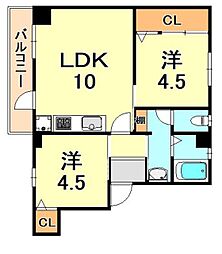 神陵台厚生年金住宅5号棟 2LDKの間取図画像
