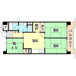 ビレッジハウス港島タワー 3DKの間取図画像