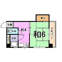 東豊ハイツ南七松 1DKの間取図画像