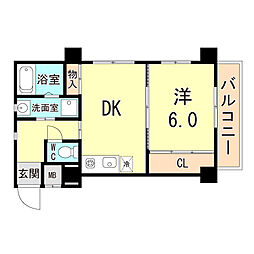 栄ハイツ六甲 1DKの間取図画像