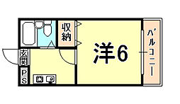 ジョイ甲子園 1Kの間取図画像