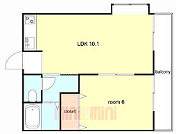 サンプレタ貴崎 1LDKの間取図画像