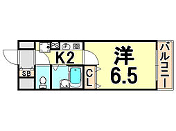 サンパティーク南塚口 1Kの間取図画像