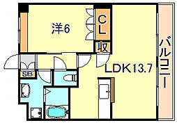 ウエストヒルズ弐番館 1LDKの間取図画像