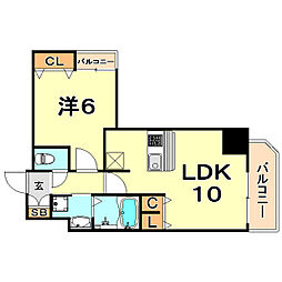 プレサンス三宮フラワーロード 1LDKの間取図画像