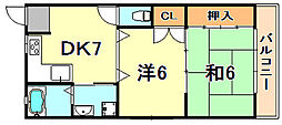 ハイツイースト須磨 2DKの間取図画像