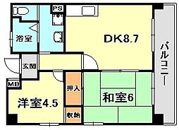 サンノーブル兵庫 2DKの間取図画像