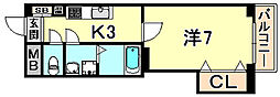 シーガ兵庫 1Kの間取図画像