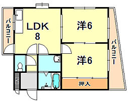 須磨の浦ビューハイツ 2LDKの間取図画像