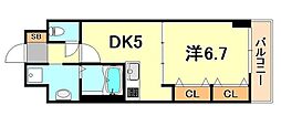 プレジール三ノ宮2 1DKの間取図画像