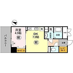 神戸ハーバーサイド萬利レジデンス 1DKの間取図画像